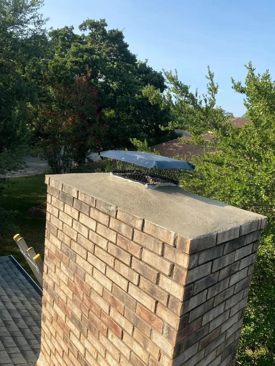 Brick chimney with a new mesh chimney cap