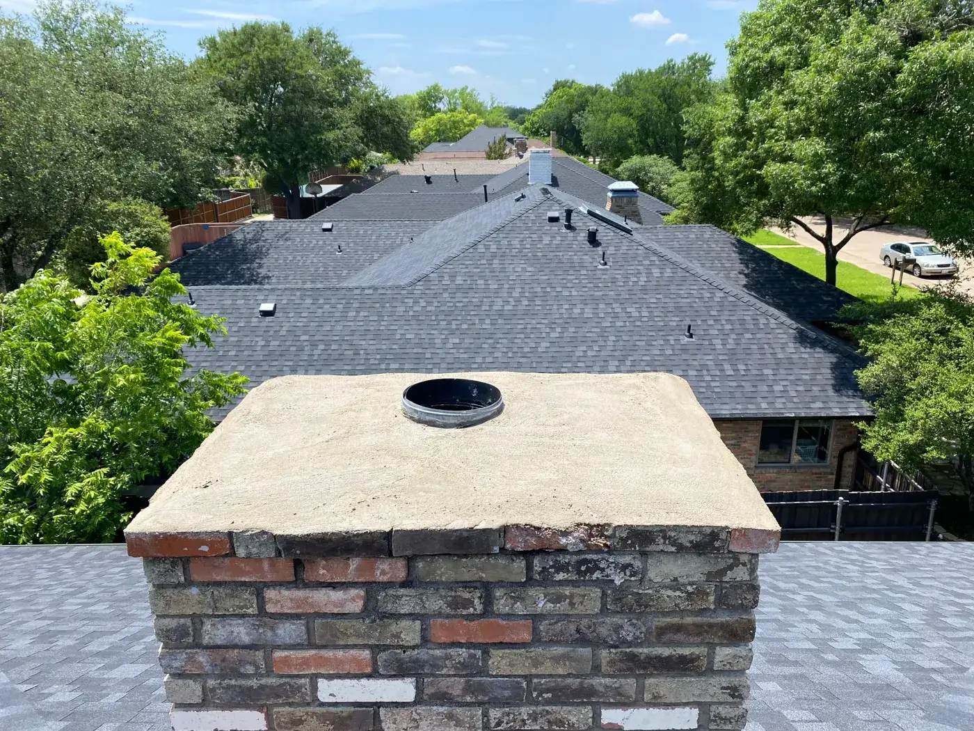 Chimney crown with flue opening before a new cap