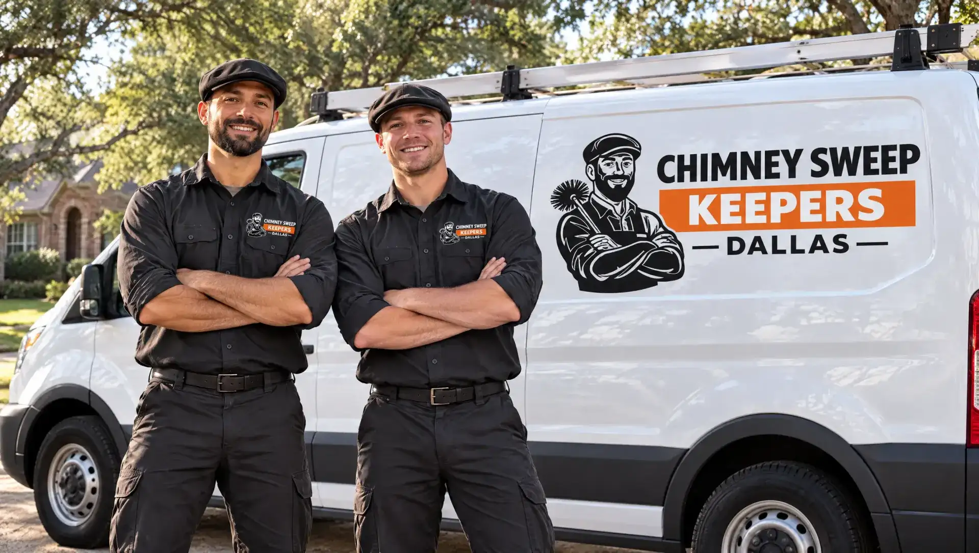 Our Work: Real Chimney Jobs: Chimney Sweep Keepers Dallas technician at work in Dallas