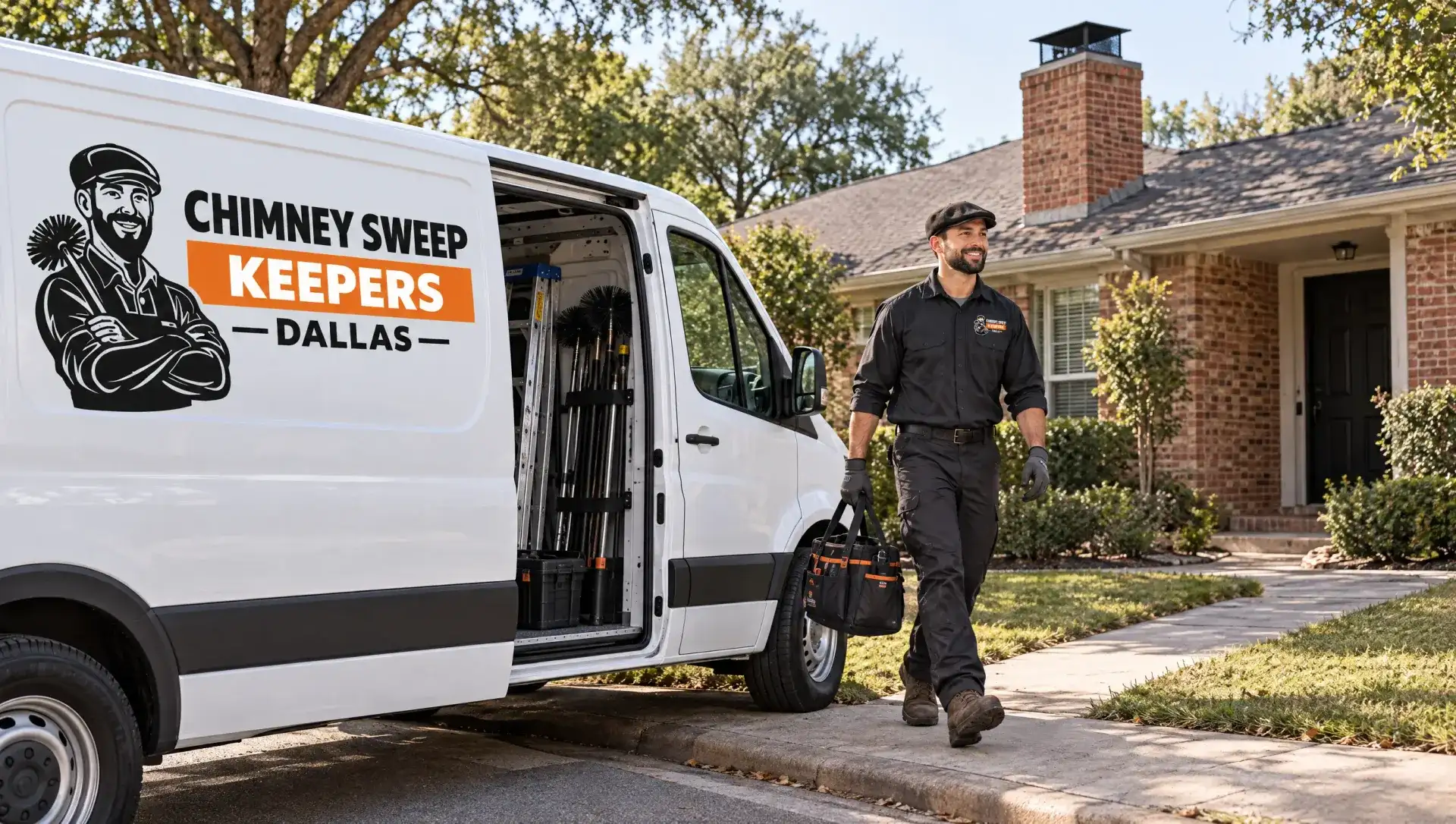 Privacy Policy: Chimney Sweep Keepers Dallas technician at work in Dallas